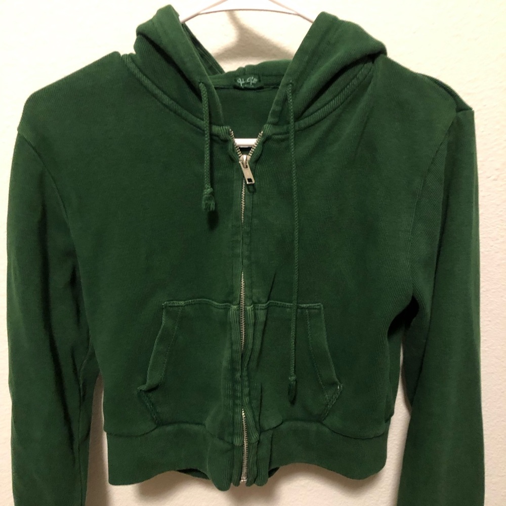Dark Green, zip up cropped hoodie